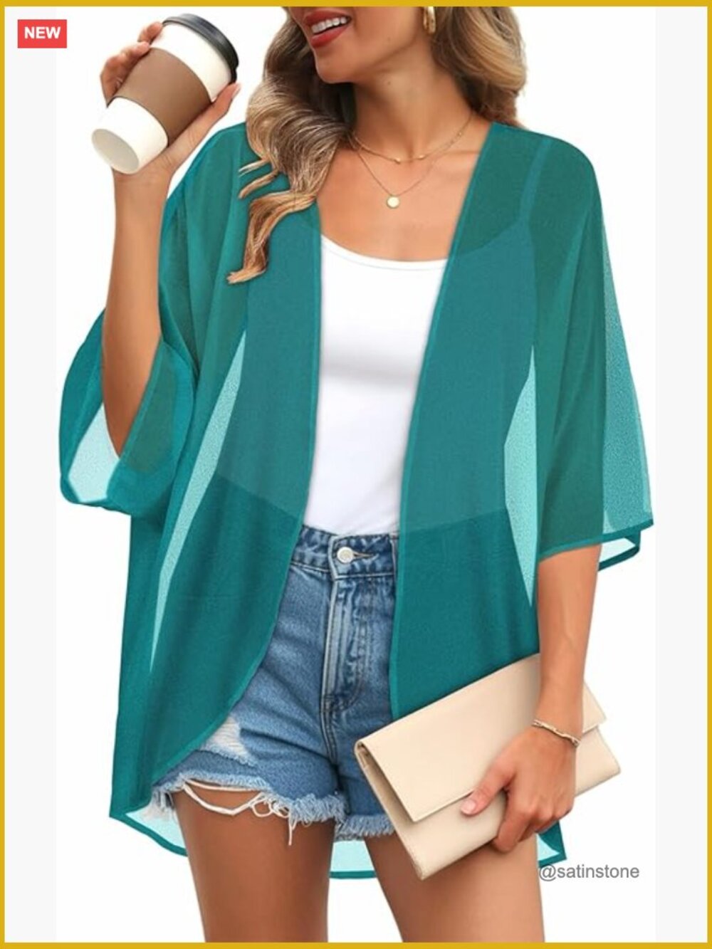 Flowy Kimono Cardigan Beach Cover Up Puff Sleeve Loose Casual Summer Top